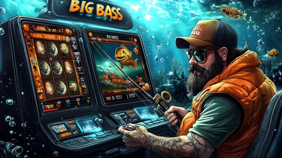 সানগ্লাস পরা দাড়িওয়ালা জেলে 456bed-এ Big Bass নামে মাছধরা-থিমার একটি গেম খেলছেন। স্ক্রিনে পানি-নিচে পরিবেশে গেমটির মাছধরা থিম স্পষ্টভাবে দেখা যায়।